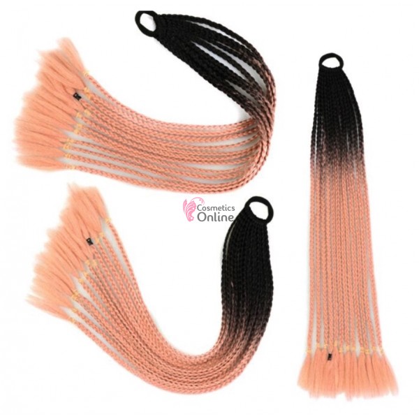 Coada de par afro impletita  Premium de 60 cm ombre, set 12 bucati Brunet cu Piersica 2Z32#